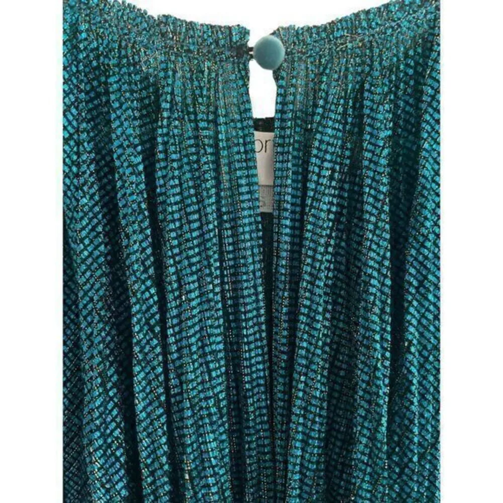 Forte Forte Kaftan Dress Pleated Lame Tulle Emerald Blue Metallic‎ Size 4 - Picture 13 of 16